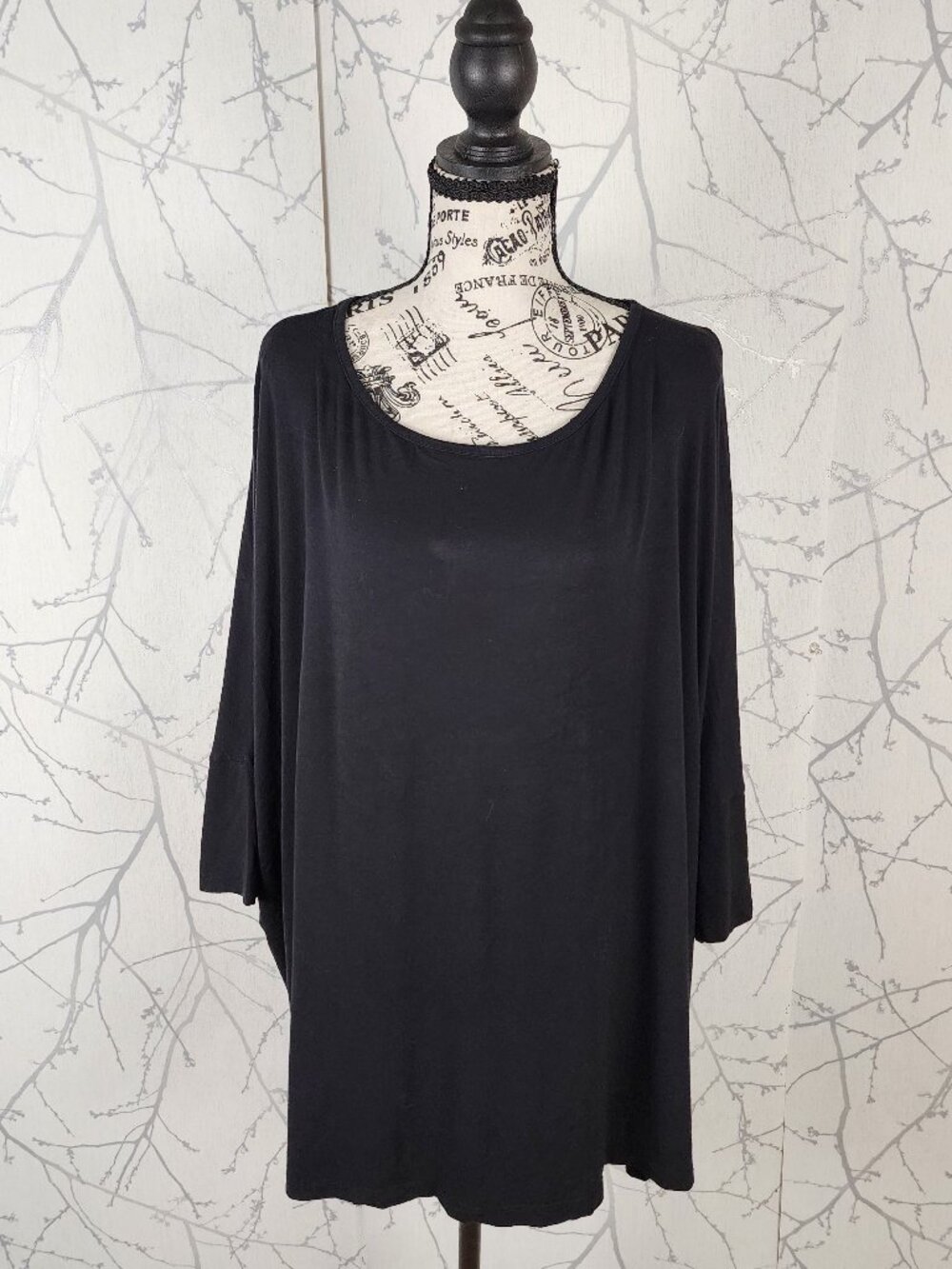 Alembika Black Stretch Jersey Loose Fit Round Neck Batwing Tunic
